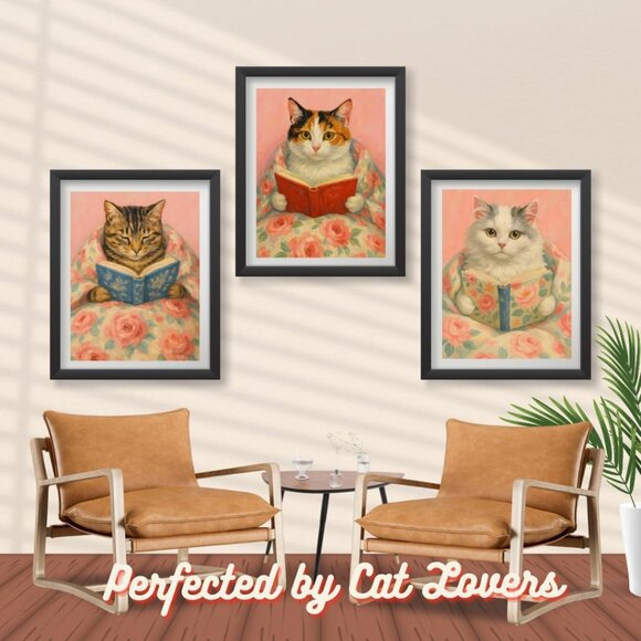 Funny Cat Poster Set of 9 Cat Lover Gift, 8x10 Art Prints Unframed Vintage Style - Picture 4 of 5